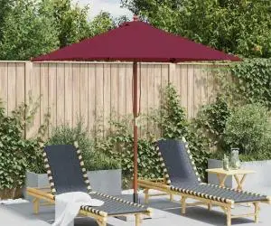 Umbrelă de soare de exterior, stâlp lemn, 150x200 cm roșu bordo