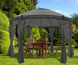 Pavilion cu perdele, antracit, 3,5 x 2,7 m, rotund
