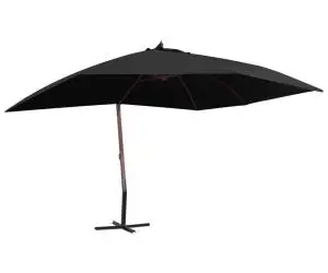Umbrelă suspendată cu stâlp din lemn, negru, 400 x 300 cm