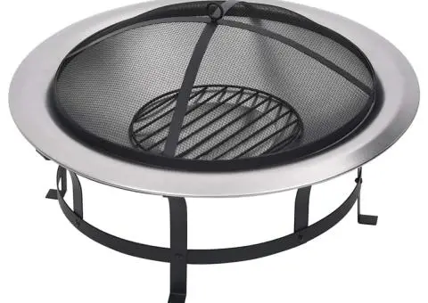 Vatră de foc de exterior cu grătar, 76 cm, oțel inoxidabil - 3/5