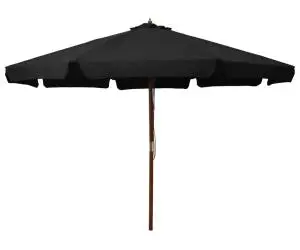 Umbrelă de soare de exterior, stâlp din lemn, negru, 330 cm