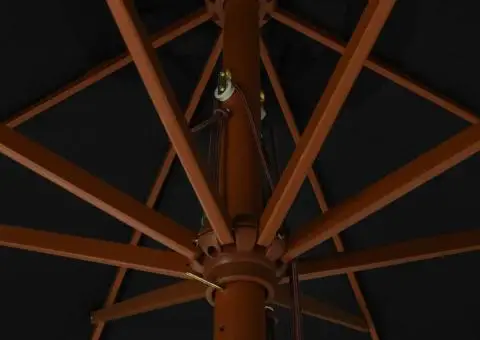 Umbrelă de soare de exterior, stâlp din lemn, negru, 330 cm - 4/5