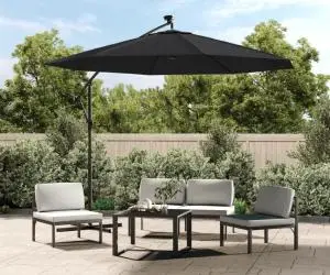 Umbrelă în consolă cu LED și stâlp din oțel, negru, 300 cm