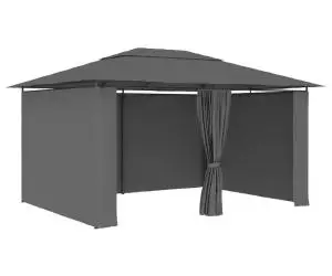 Cort de grădină cu perdele, antracit, 4 x 3 m
