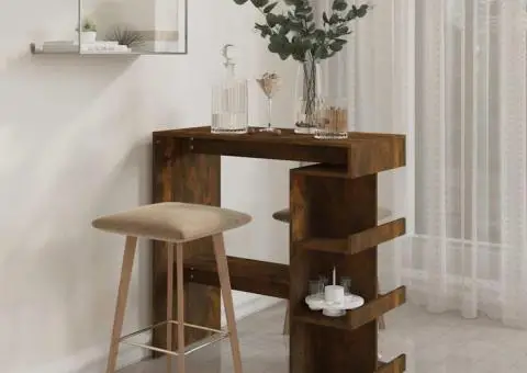 Masă de bar cu raft depozitare stejar afumat 100x50x101,5cm PAL - 3/5