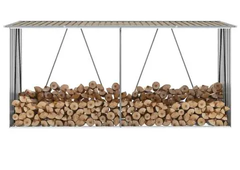Șopron depozitare lemne, maro, 330x84x152 cm, oțel galvanizat - 1/5