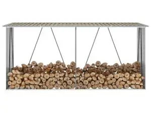 Șopron depozitare lemne, maro, 330x84x152 cm, oțel galvanizat