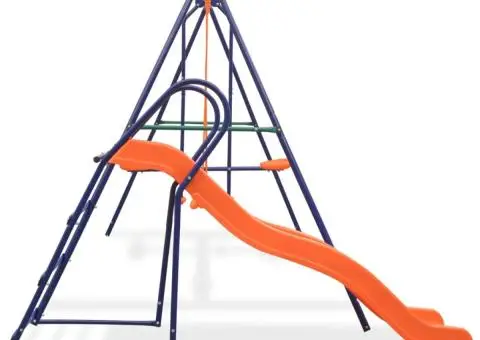 Set de leagăne cu tobogan și 3 locuri, portocaliu - 2/5