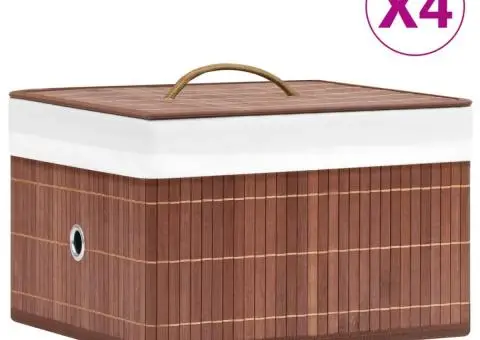Cutii de depozitare, 4 buc., maro, bambus - 1/5