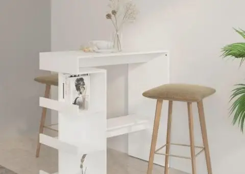 Masă bar cu raft de depozitare, alb, 100x50x101,5 cm, PAL - 1/5