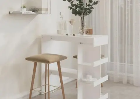 Masă bar cu raft de depozitare, alb, 100x50x101,5 cm, PAL - 3/5