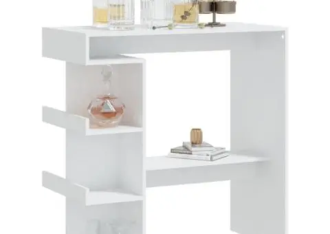 Masă bar cu raft de depozitare, alb, 100x50x101,5 cm, PAL - 4/5