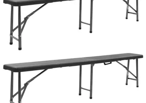 Bănci de grădină pliabile, 2 buc., negru, 180 cm, HDPE - 1/5