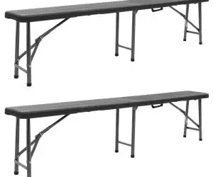 Bănci de grădină pliabile, 2 buc., negru, 180 cm, HDPE