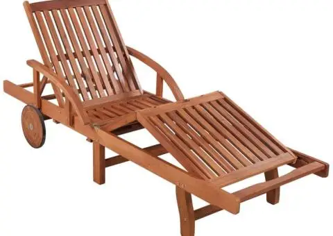 Șezlong de plajă cu masă, lemn masiv de acacia - 3/5