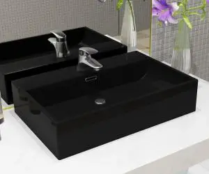 Bazin cu orificiu robinet ceramică, 60,5x42,5x14,5 cm, negru