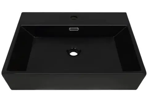 Bazin cu orificiu robinet ceramică, 60,5x42,5x14,5 cm, negru - 3/5