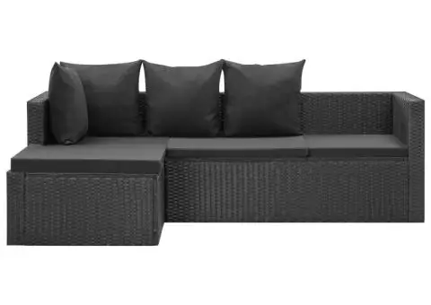Set mobilier de grădină cu perne, 4 piese, negru, poliratan - 3/5