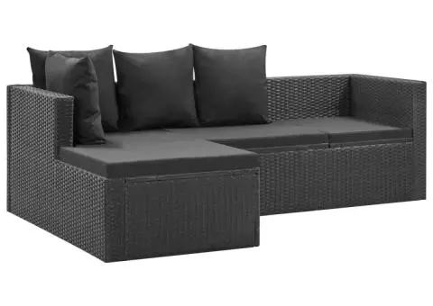 Set mobilier de grădină cu perne, 4 piese, negru, poliratan - 4/5