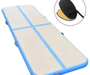 Saltea gimnastică gonflabilă cu pompă albastru 300x100x10cm PVC
