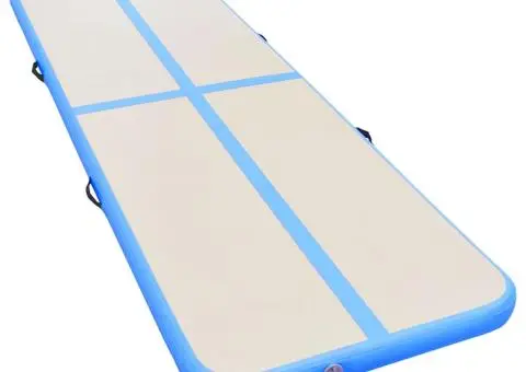Saltea gimnastică gonflabilă cu pompă albastru 300x100x10cm PVC - 3/5