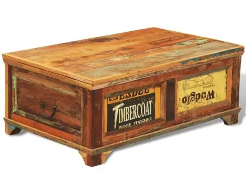 Măsuță de cafea cu spațiu depozitare, vintage, lemn reciclat - 5/5