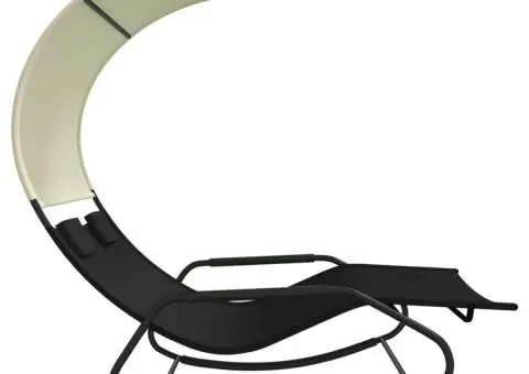 Șezlong balansoar plajă dublu/baldachin, negru/crem, textilenă - 4/5