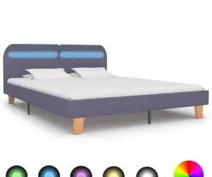 Cadru pat cu LED-uri, gri deschis, 160x200 cm, material textil