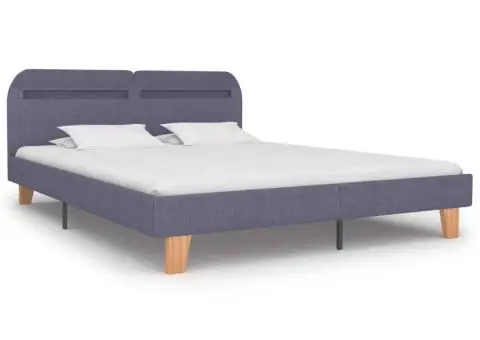 Cadru pat cu LED-uri, gri deschis, 160x200 cm, material textil - 3/5