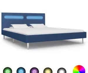 Cadru de pat cu LED-uri, albastru, 160x200 cm, material textil