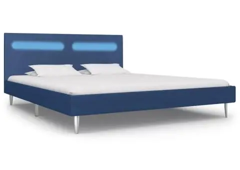 Cadru de pat cu LED-uri, albastru, 160x200 cm, material textil - 3/5