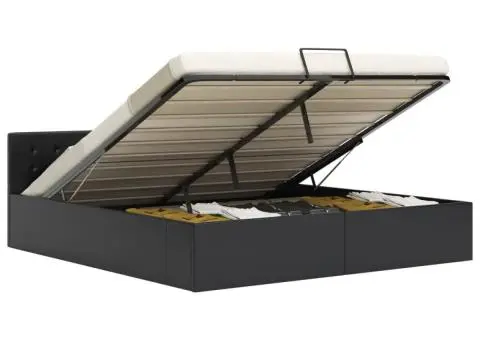 Cadru pat hidraulic, depozitare, negru 160 x 200 cm, piele eco - 1/5