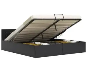 Cadru pat hidraulic, depozitare, negru 160 x 200 cm, piele eco