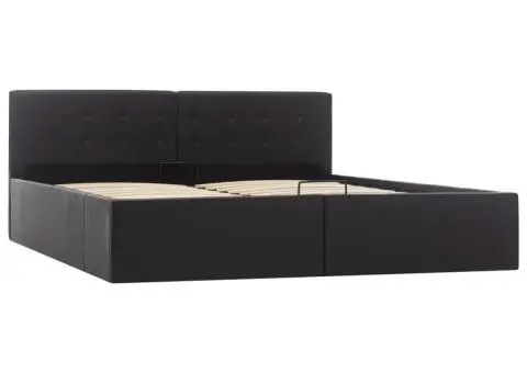 Cadru pat hidraulic, depozitare, negru 160 x 200 cm, piele eco - 2/5