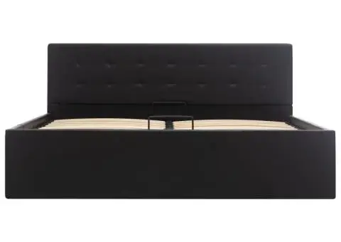 Cadru pat hidraulic, depozitare, negru 160 x 200 cm, piele eco - 3/5