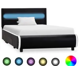 Cadru de pat cu LED, negru, 100 x 200 cm, piele ecologică