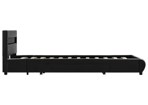 Cadru de pat cu LED, negru, 100 x 200 cm, piele ecologică - 4/5