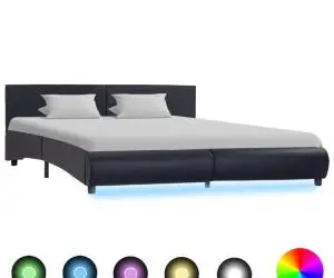 Cadru de pat cu LED, negru, 180 x 200 cm, piele ecologică