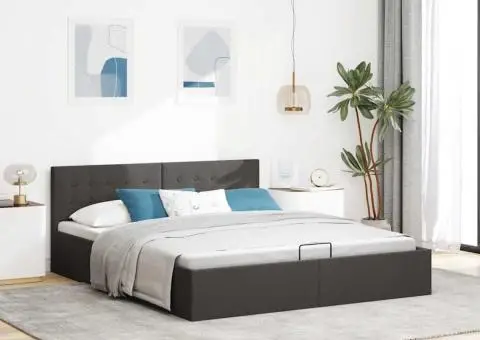 Cadru pat hidraulic depozitare, gri închis, 180x200 cm, textil - 4/5