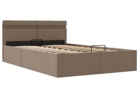 Cadru pat hidraulic cu ladă și LED gri taupe 140x200 cm textil - 3/5