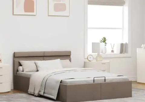 Cadru pat hidraulic cu ladă și LED gri taupe 140x200 cm textil - 4/5