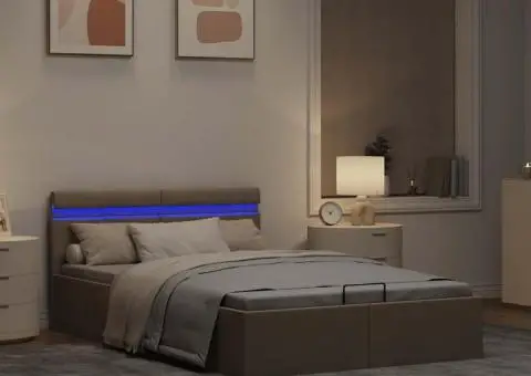 Cadru pat hidraulic cu ladă și LED gri taupe 140x200 cm textil - 5/5