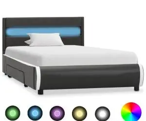 Cadru de pat cu LED, antracit, 90 x 200 cm, piele ecologică