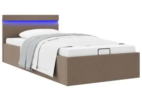 Cadru pat hidraulic cu ladă, LED, gri taupe, 100x200 cm, textil - 1/5