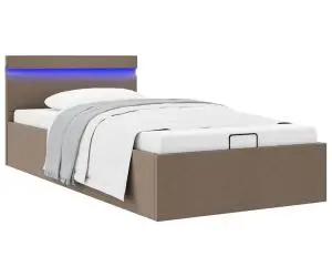 Cadru pat hidraulic cu ladă, LED, gri taupe, 100x200 cm, textil
