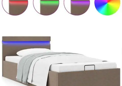 Cadru pat hidraulic cu ladă, LED, gri taupe, 100x200 cm, textil - 2/5