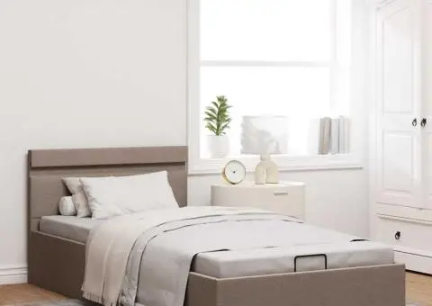 Cadru pat hidraulic cu ladă, LED, gri taupe, 100x200 cm, textil - 4/5