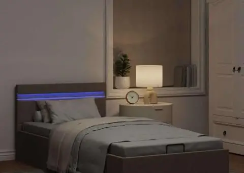 Cadru pat hidraulic cu ladă, LED, gri taupe, 100x200 cm, textil - 5/5