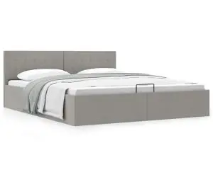 Cadru pat hidraulic cu ladă, gri deschis, 160x200 cm, textil