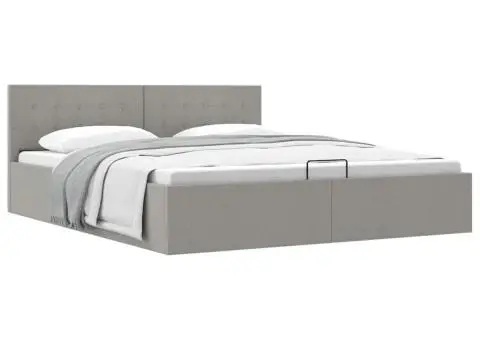 Cadru pat hidraulic cu ladă, gri deschis, 160x200 cm, textil - 2/5